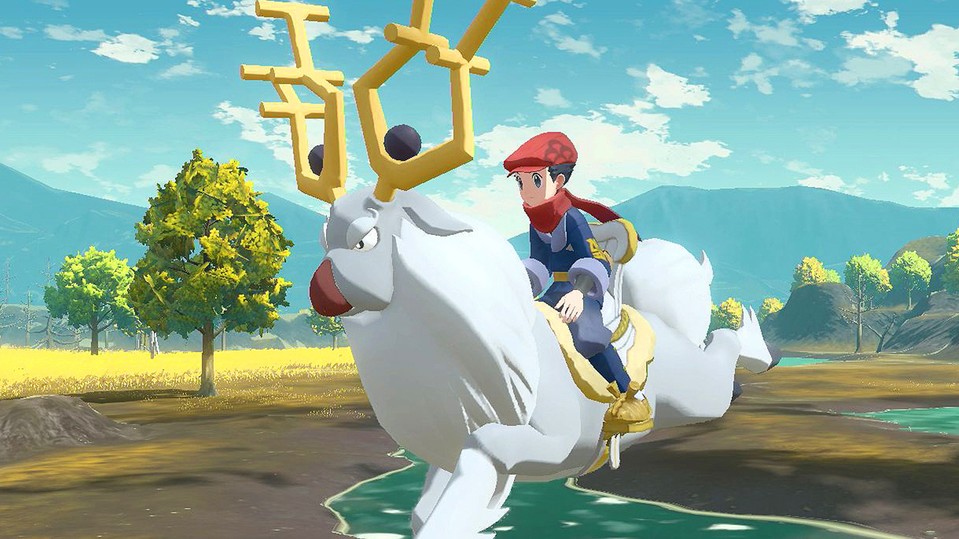 In Legends: Arceus können wir auf einigen Pokémon reiten.