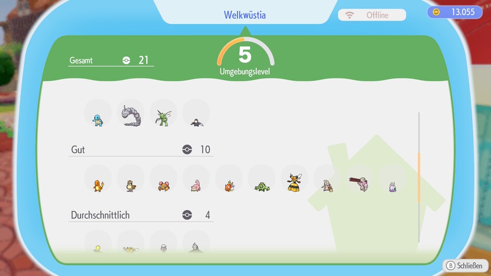 Oben links seht ihr die Gesamtzahl aller Pokémon des jeweiligen Gebiets. Je besser es ihnen geht, desto mehr XP geben sie.