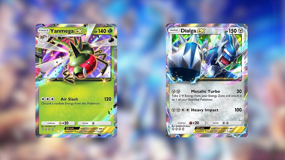 Dialga ex kann auch Pokémon wie Yanmega ex boosten, die nur farblose Energie brauchen.