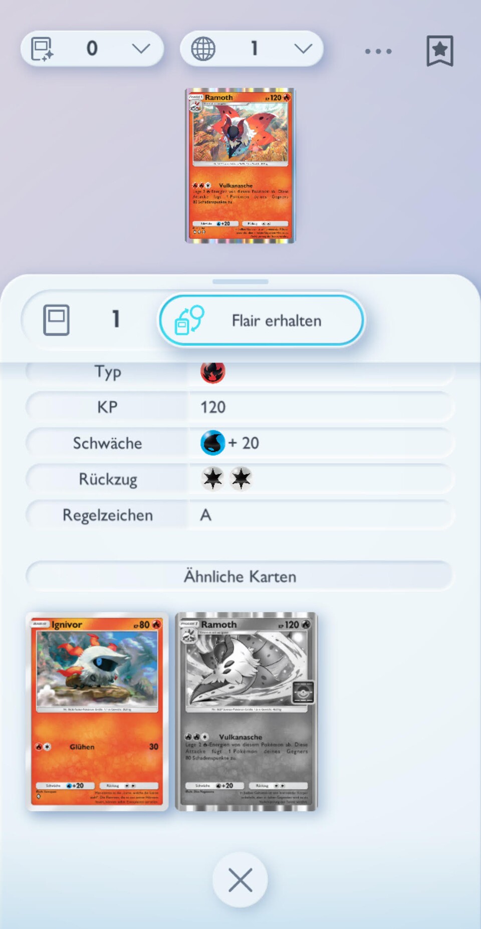 Bei Ramoth aus dem Mysteriöse-Insel-Set ist unter den ähnlichen Karten bereits die noch nicht erschienene Promo-Karte des Pokémons in der Vorschau zu sehen.