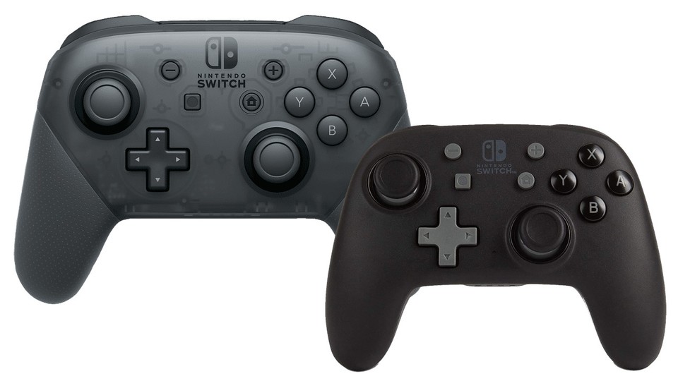 The officially licensed PowerA Nano Controller (right) looks almost like a mini version of the Nintendo Switch Pro Controller.