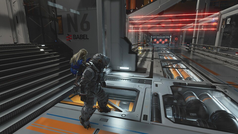 Was darf auf einer mörderischen Mondbasis nicht fehlen? Klar, Laser! Egal, da dashe ich durch.