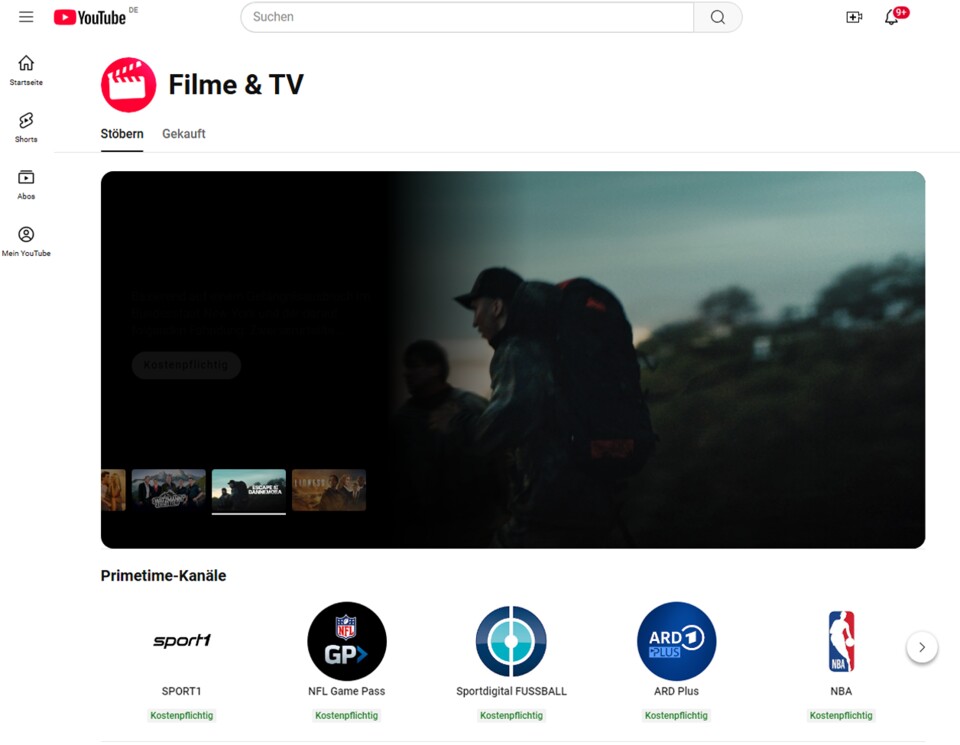 Über die linke Seitenleiste klickt ihr auf Filme + TV und gelangt so zu den Primetime Channels.