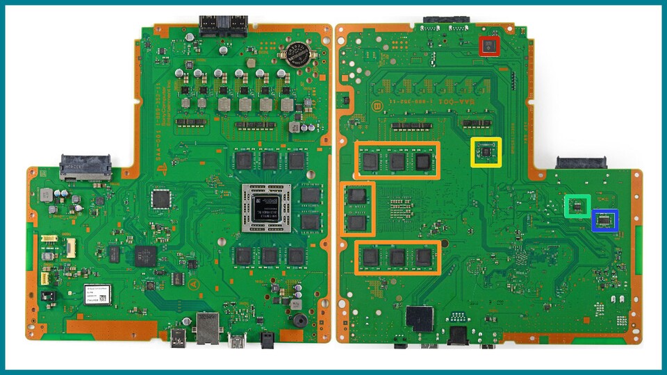 So sieht das finale PS4-Mainboard aus. An den Seiten ist jeweils eine Aussparung für das Netzteil frei gelassen, das der Prototyp nicht benötigt. (Bildquelle: psdevwiki.com)