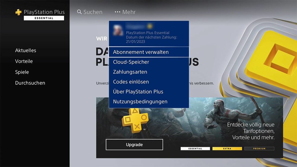 The upgrade button is still there in the PS Plus menu, but subscription management can also be reached with just a few clicks.