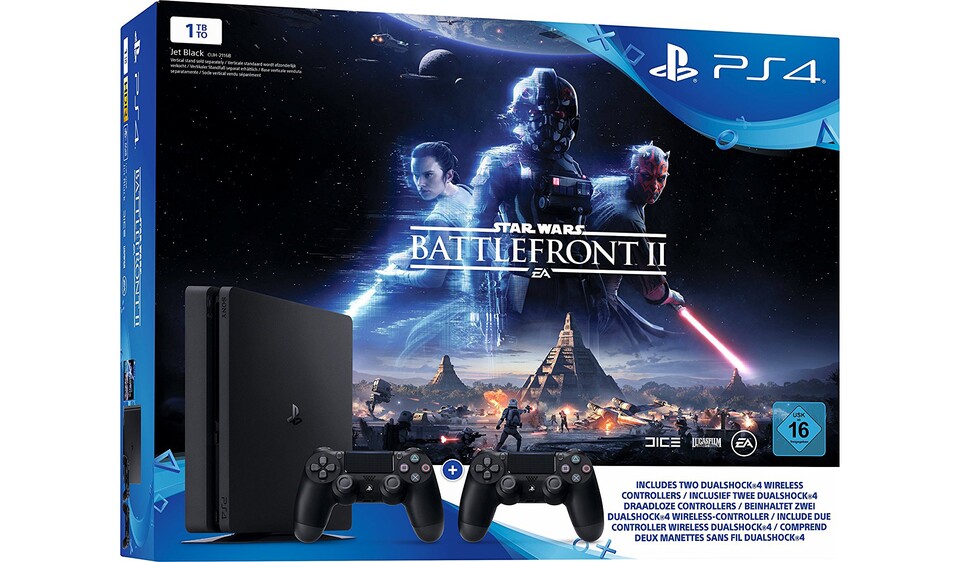 PS4 Slim 1 TB mit Star Wars: Battlefront 2 für 299 Euro.