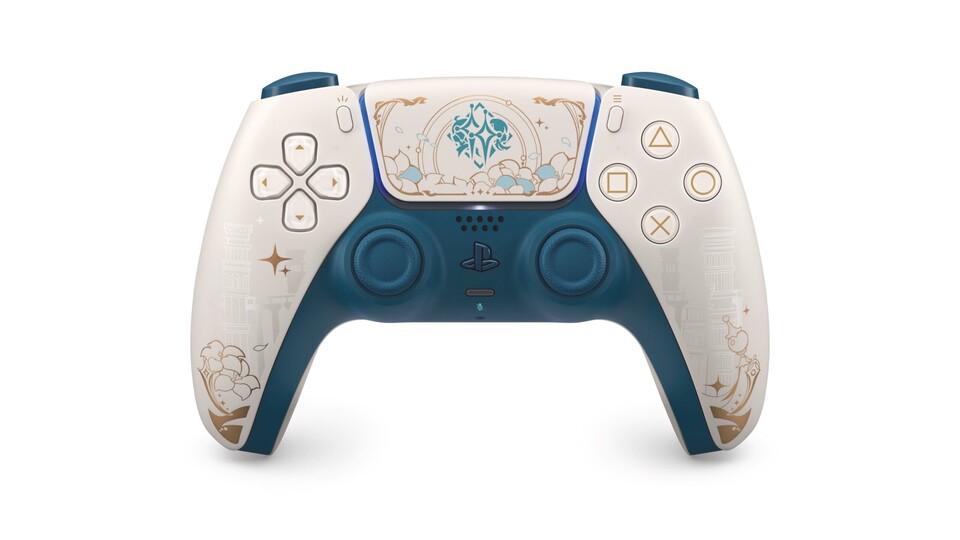 So sieht der PS5-DualSense Controller in der Limited Edition zu Genshin Impact aus.