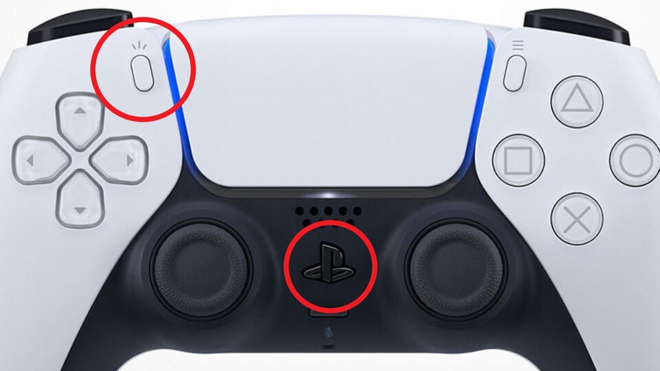 Haltet den Create- und PS-Button gleichzeitig gedrückt, um den Controller drahtlos mit der PS5 zu verbinden und dann auszuwählen.