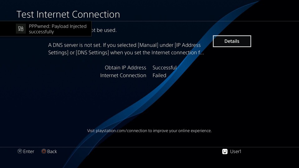 Die PPPwn-Attacke wird mithilfe der Internet-Test-Funktion auf der PS4 ausgeführt. (Bildquelle: Lightning Mods X, ehemals Twitter)