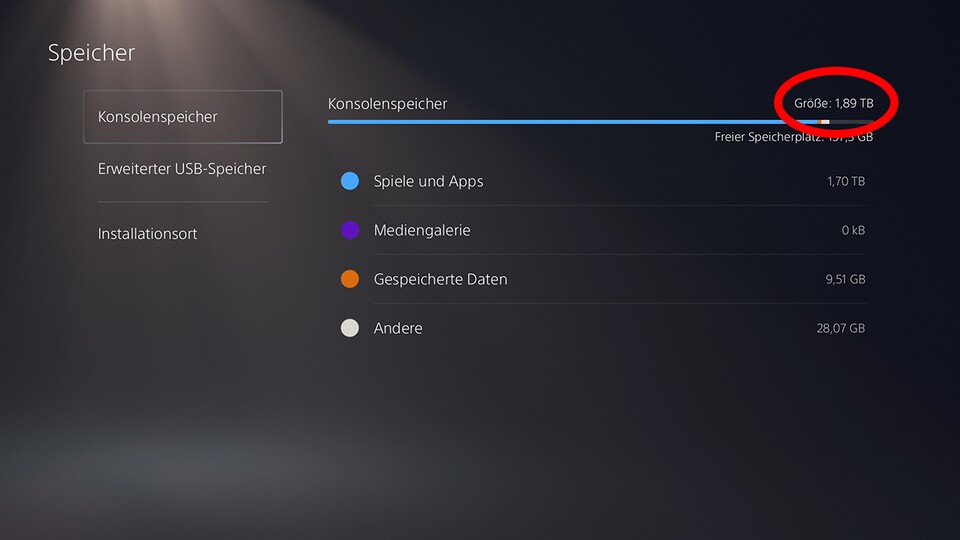 Dieser Screenshot aus dem Dashboard zeigt den tatsächlich nutzbaren SSD-Speicherplatz.