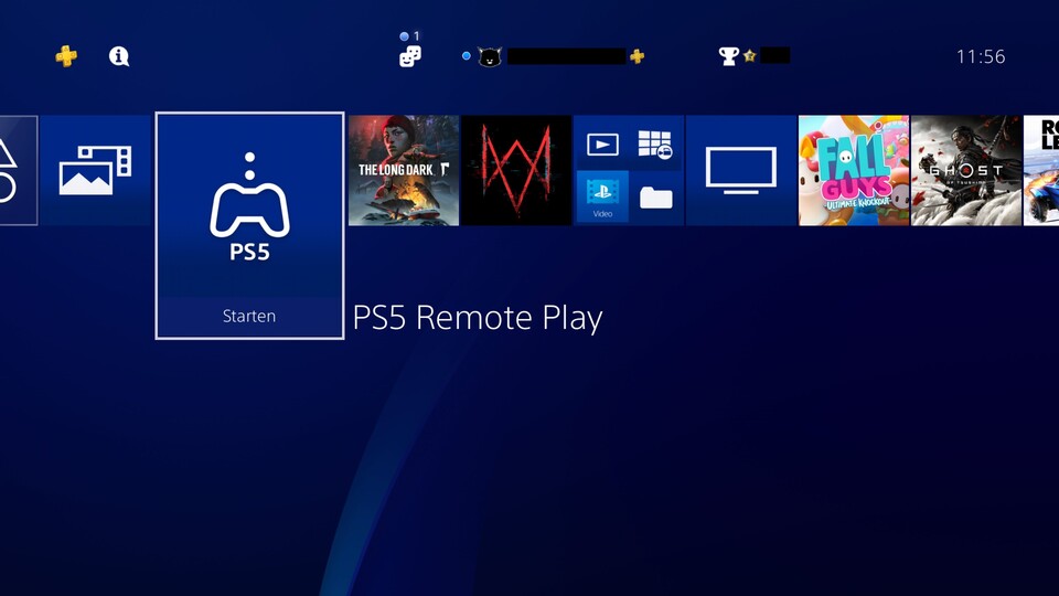 Über die PS5 Remote Play-App auf der PS4 stellen wir die Verbindung her.