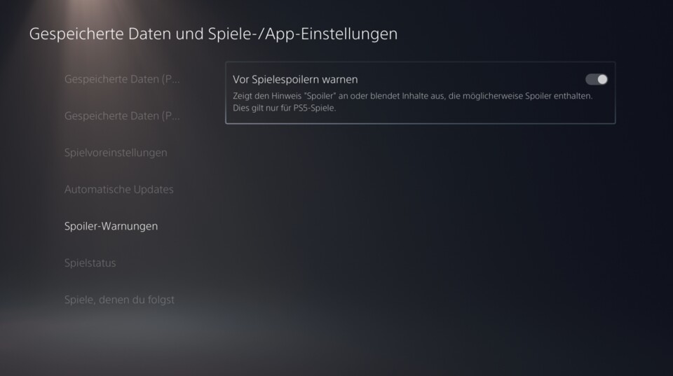 So stellt ihr ein, dass ihr euch auf der PS5 vor Spiele-Spoilern warnen lassen wollt.