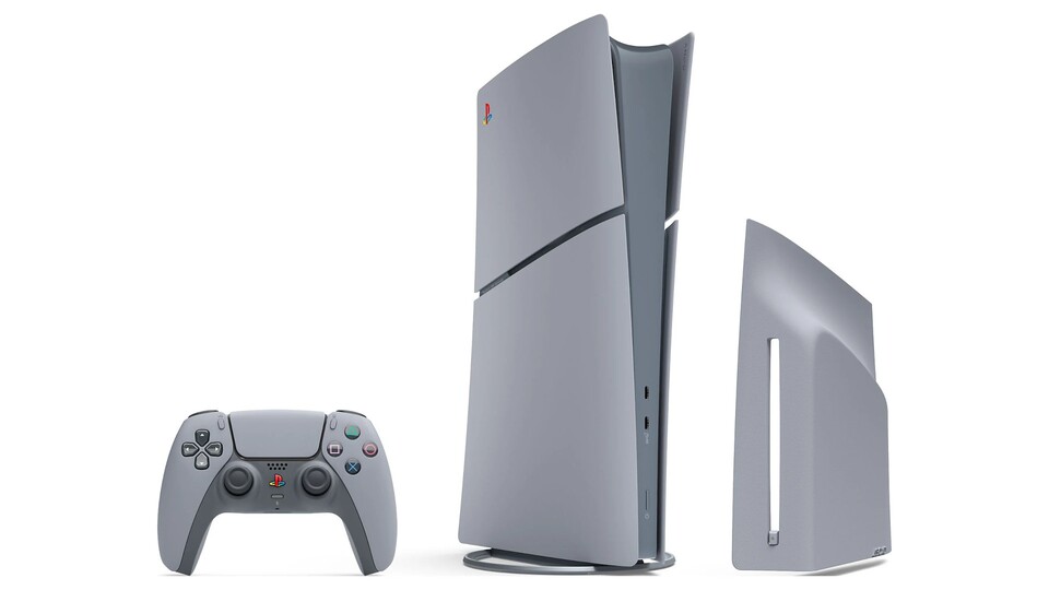 Die PS5 Slim 30th Anniversary Limited Edition wird mit einem grauen Cover geliefert für den Fall, dass ihr euch später noch ein Disc-Laufwerk dazukaufen wollt.