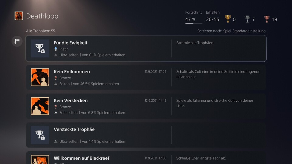 Die Liste wird jetzt endlich wieder wie auf der PS4 vertikal dargestellt und ihr seht sogar mehr Infos auf einem Blick als je zuvor.