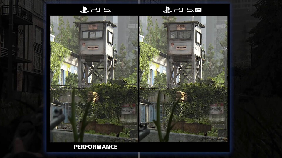 Rechts bei der PS5 Pro-Fassung bleiben durch PSSR mehr Details erhalten als auf der OG-PS5.