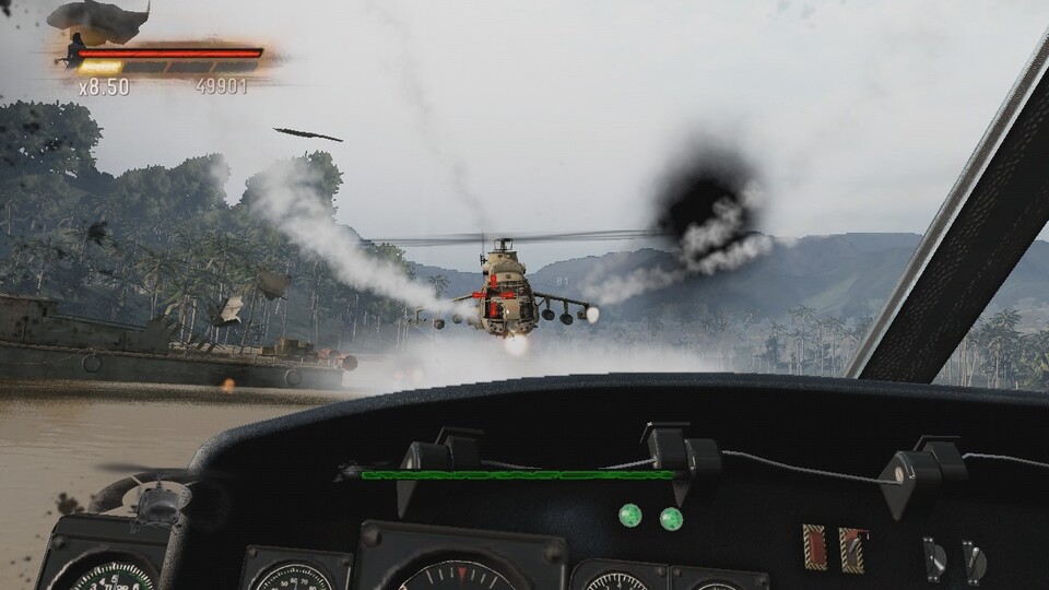Auch der Kampf gegen den Helikopter aus Rambo 2 laufen selbstständig ab: Wir können lediglich das Fadenkreuz bewegen.