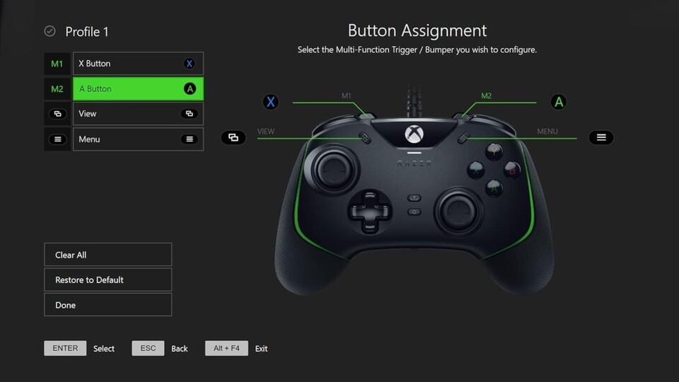 Per App könnt ihr am Razer Wolverine V2 Chroma Controller Einstellungen vornehmen und Profile speichern.