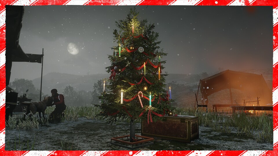 In eurem Lager steht sogar ein Weihnachtsbaum herum.