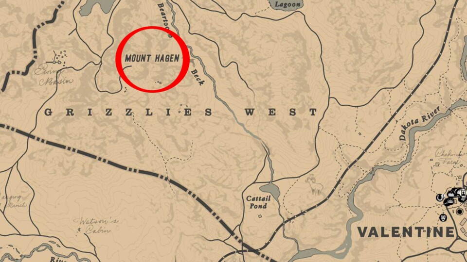 Auf dem Mount Hagen im Nordwesten der Stadt Valentine findet ihr Micahs Revolver. 