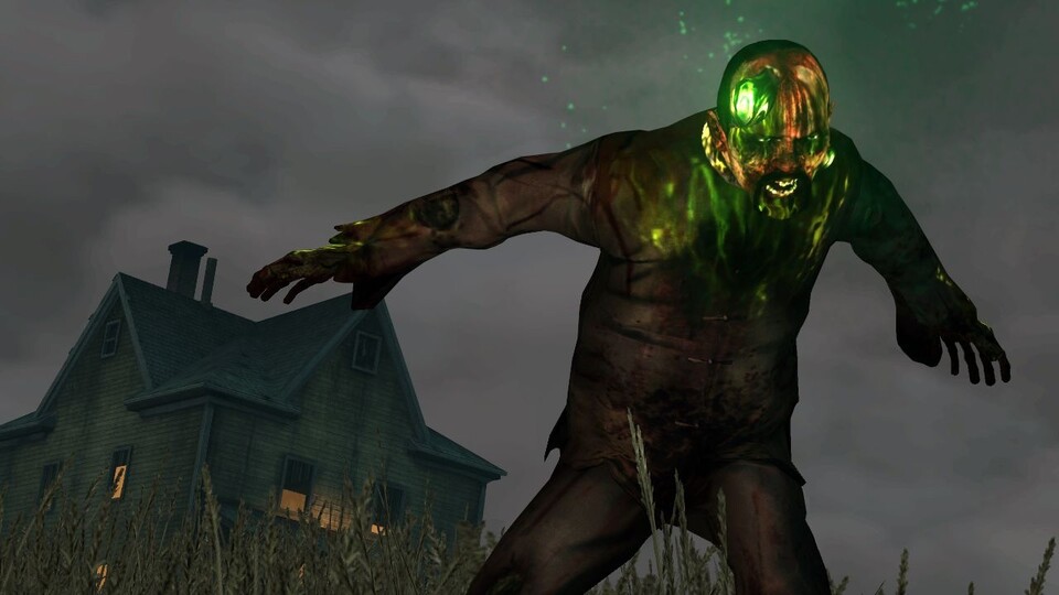 In Deckung: einige der Zombies leuchten grün und spucken Gift.