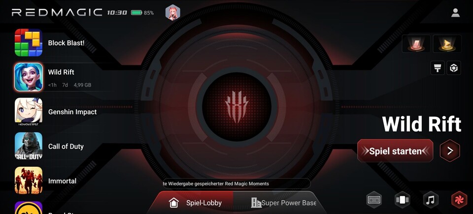 Kommandozentrale: Der REDMAGIC Game Space ermöglicht die Verwaltung der Spielesammlung und die präzise Anpassung der Performance-Einstellungen.