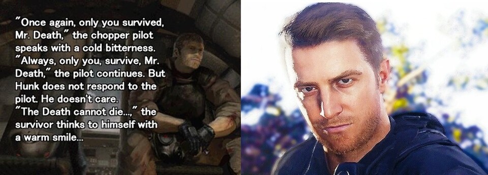 Auf der linken Seite seht ihr HUNK im Epilog von Resident Evil 3, auf der rechten &quot;Redfield&quot; aus Resident Evil 7.