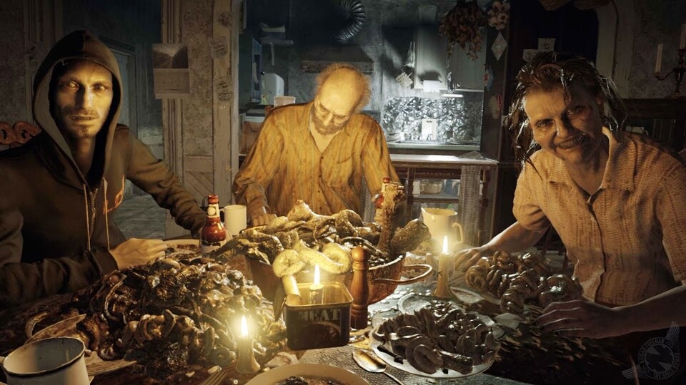Die berühmte Dinner-Szene aus Resident Evil 7 wirkt wie aus einer Horror-Sitcom über die etwas andere Familie.