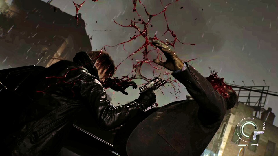 Leon hat auch ein paar coole Finisher auf Lager, bei denen das Blut nur so spritzt.