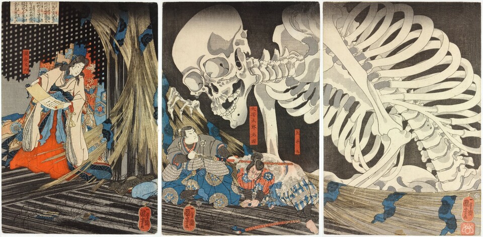 Triptych of Takiyasha and the Skeleton Spectre