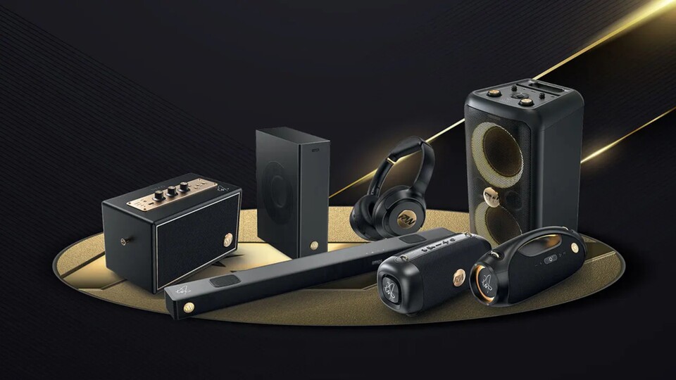 Die neue Audio-Serie von Robbie Williams bietet eine vielfältige Auswahl von der Soundbar über Bluetooth-Kopfhörer bis zum Party-Lautsprecher.