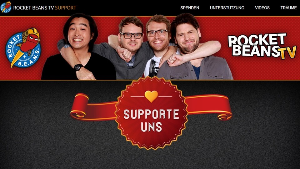 Daniel Budiman, Etienne Gardé, Nils Bomhoff und Simon Krätschmer (v.l.n.r.) hoffen auf die Unterstützung der Zuschauer, um das Ende von Rocket Beans TV abzuwenden.