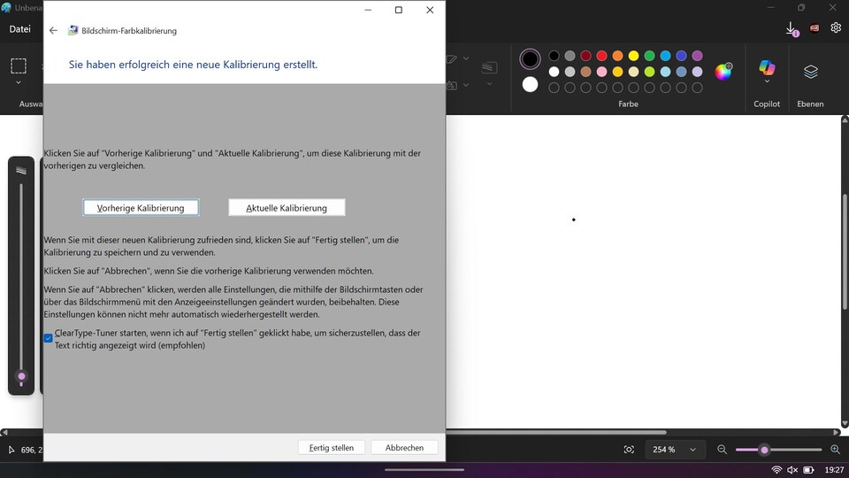 Mit Paint und einer komplett weißen Fläche im Hintergrund lässt sich eine Farbabweichung gut abschätzen.