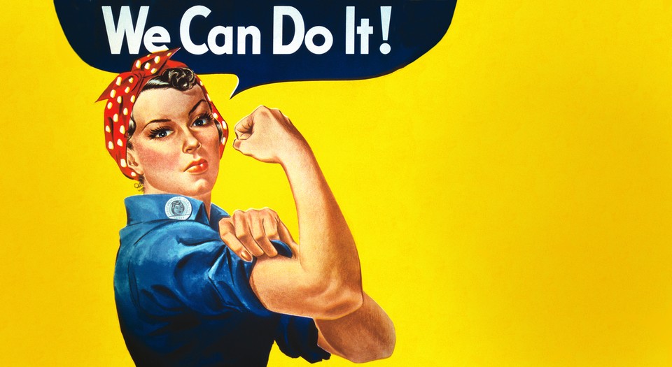 Propagandaplakate, hier mit dem berühmten &quot;Rosie the Riveter&quot;-Motiv, sollten Frauen motivieren, in die Industrie einzusteigen und die Soldaten von zu Hause aus zu unterstützen.