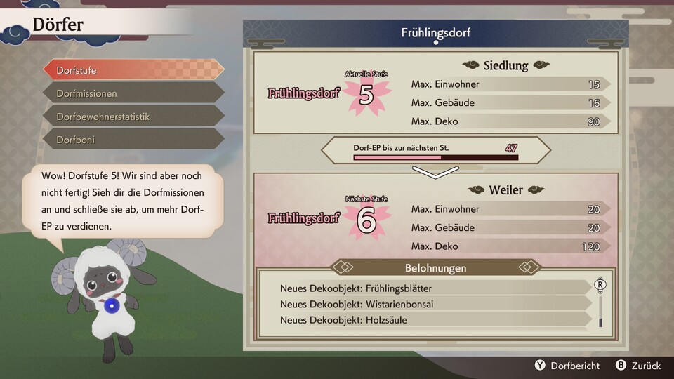 Jedes Dorf hat ein eigenes Level, das wir mit dem Abschließen von Aufgaben erhöhen können.