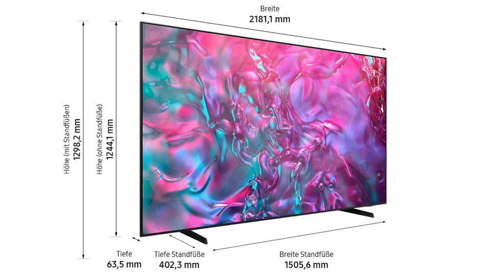 Um den 98 Zoll großen Samsung DU9079 4K-TV in eurem Wohnzimmer unterbringen zu können, braucht ihr trotz des schlanken Designs eine Menge freien Platz.