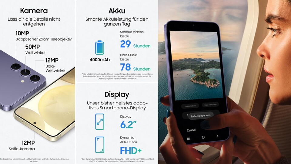 Bei Kamera und Display befindet sich das Samsung Galaxy S24 mindestens auf Augenhöhe mit dem Nachfolger.