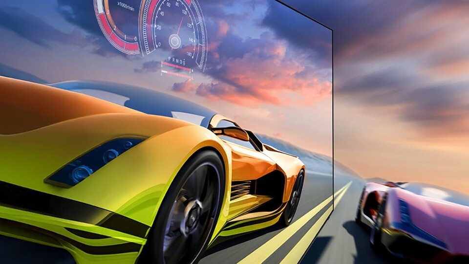 Durch das 144Hz-Display kann der Samsung S90F 4K-Fernseher auch schnelle Bewegungen flüssig darstellen.