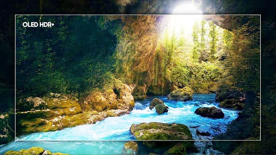 Das OLED-Display und die hohe Helligkeit des Samsung S90F 4K-Fernsehers sorgen für hohen Kontrast und strahlende Farben.