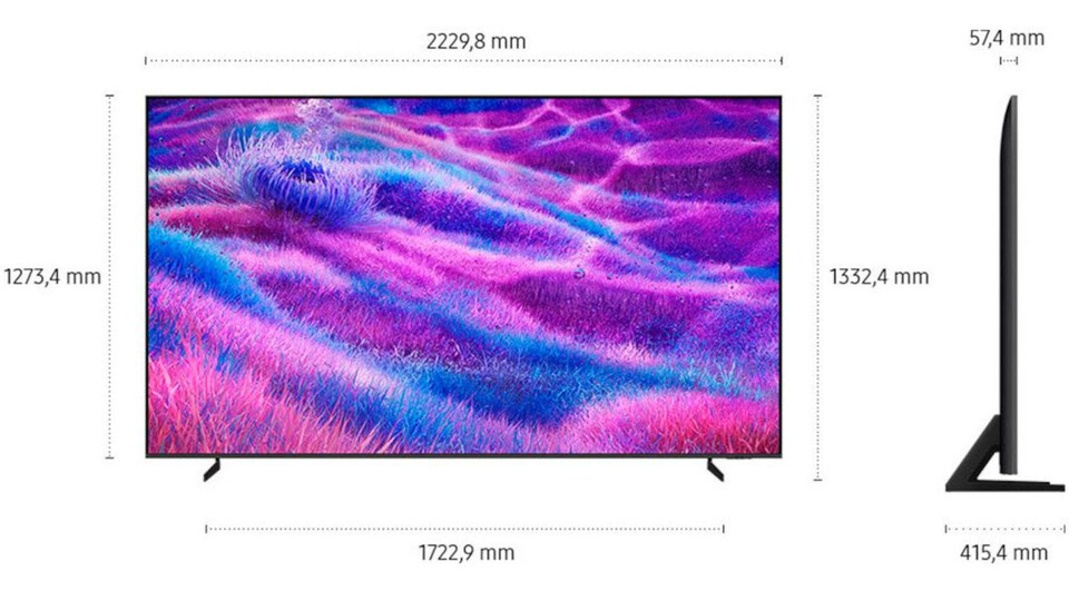 Hier die Maße des 100 Zoll großen Samsung QN80F, damit ihr euch mit dem riesigen 4K-TV nicht mehr holt, als ihr im Wohnzimmer unterbringen könnt.