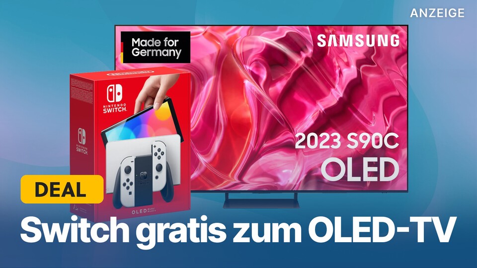 Die Nintendo Switch OLED gibt es jetzt als Gratis-Zugabe zum hochwertigen 4K-Fernseher Samsung OLED S90C.