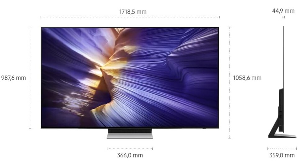 Für die 77 Zoll des Samsung OLED-TVs braucht ihr natürlich einigen Platz, aber dafür ist der Fernseher sehr schlank.