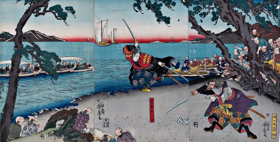 Der Kampf zwischen Musashi (links) und Kojiro (rechts) fand im Jahr 1612 auf der Insel Ganryu-jima statt.