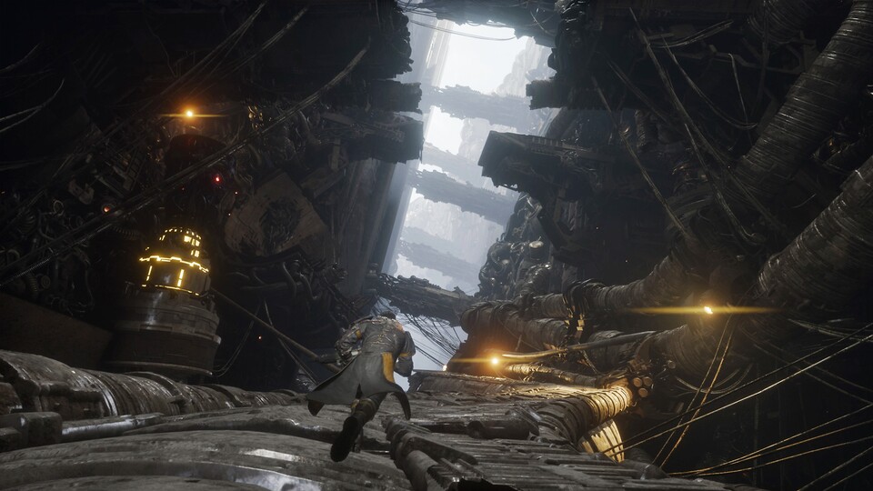 Carcosa, die Welt von Saros, wandelt sich je nach Fortschritt des Spielers. Mit neuen Skills kommt man auch in neue Gebiete.