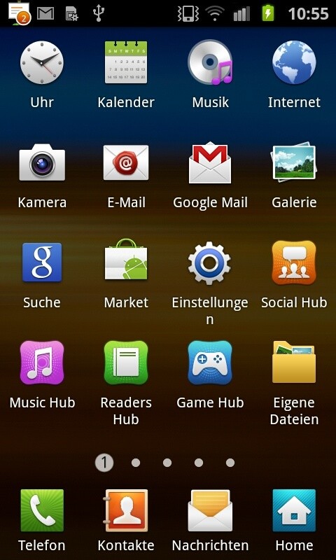 Samsung erweitert Android um vier eigene Hubs (Music, Social, Readers und Gaming) sowie einen eigenen App-Store.