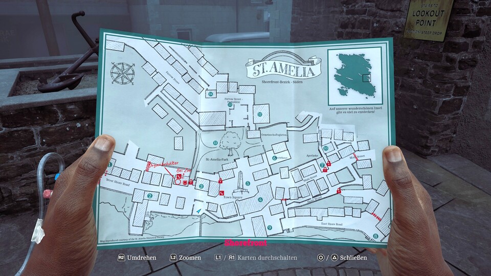 Ich durchlaufe nacheinander mehrere große Gebiete. Simon hält dabei auf den Maps zu einzelnen Unterarealen Notizen fest.