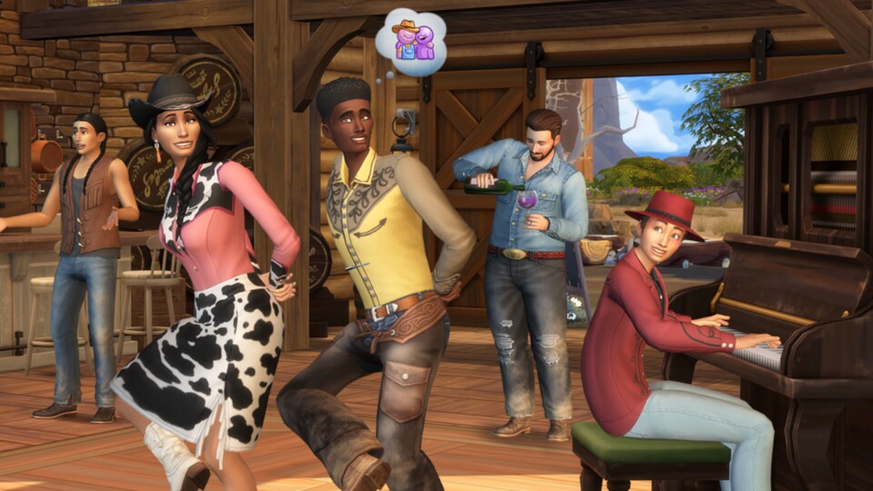 Nach einem anstregenden Tag auf der Ranch kann mit anderen Sims getanzt werden.