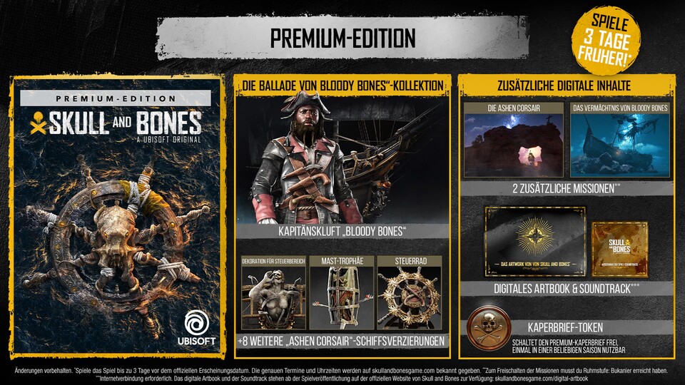 Die Skull + Bones Premium Edition liefert eine Menge zusätzlicher Inhalte. Die eine der beiden Zusatzmissionen ist aber auch in der günstigeren Limited Edition enthalten.