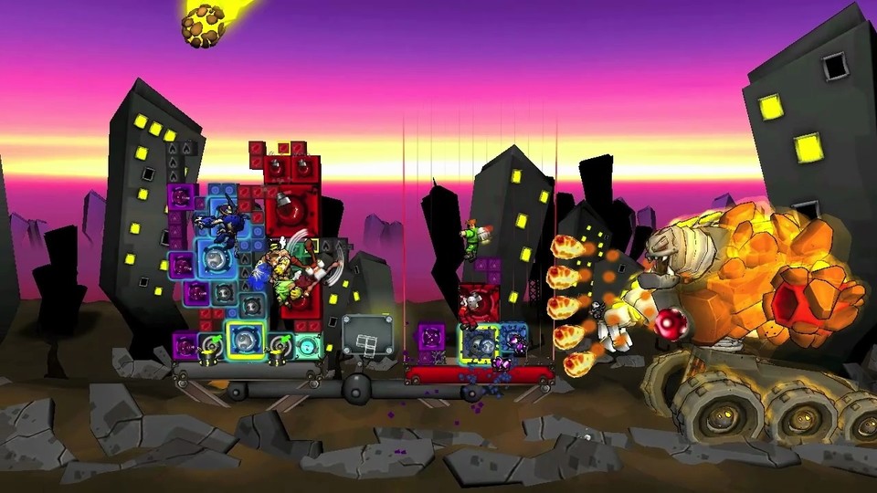 Tetris-Feld versus Monsterpanzer: das schräge Highlight der Kampagne.