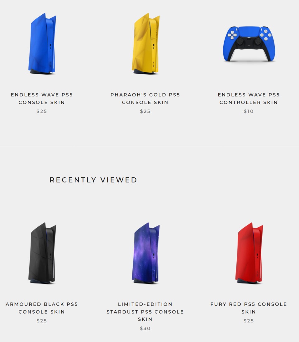 So sehen einige der PS5-Skins von CustomizeMyPlates aus.