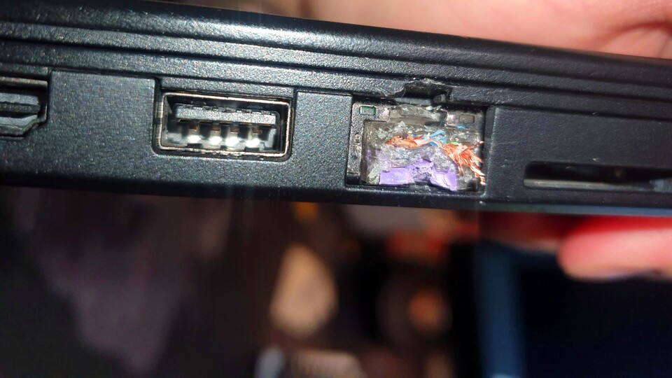 So sollte euer Ethernet-Port im Idealfall nie aussehen (Bild: reddit.comuserCurious-Estimate-326)